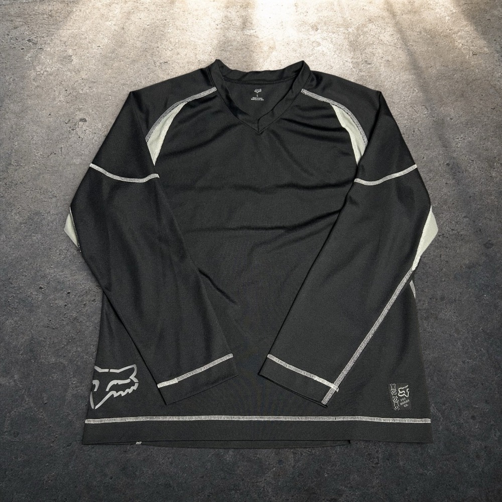 Fox Racing Long Sleeve Jersey Black Grey Motocross Skater Y2K Size Large